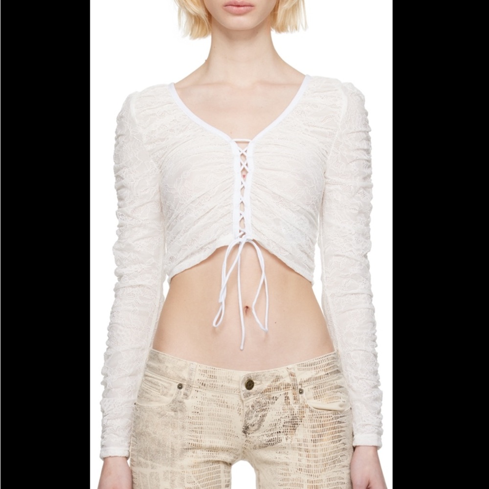Guess - White Lace Up Blouse